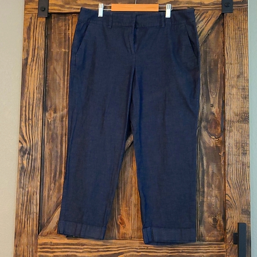 Denim-look Wide-Leg Cropped Trouser Pant